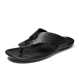 Breathable Men Slippers Genuine Leather Leisure Flip Flops Indoor Mens Casual Shoes Slip On Flats Summer Outdoor Rubber Shoes