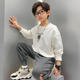Spring Kids Boys White Sweatshirts Cotton Long Sleeve Letter Print Pullover Tops for Teenagers Fashion Children Tracksuits 8 Yrs