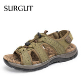 SURGUT Hot Sale New Fashion Summer Leisure Beach Men Shoes High Quality Leather Sandals The Big Yards Men's Sandals Size 38-48