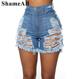 Summer Street Destroyed Holes Ripped Tassel Denim Shorts High Waist Sexy Club Party Torn Hollow Out Hotpants Hipster Short Jean