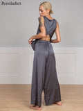 Bornladies Women Pajama Suit Spring Summer Female Homewear Sets Sleeveless Crossed Back Vest & Loose Trousers Two Piece Sets