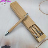 4Pcs Set Bamboo Wood Ballpoint Pen 1.0mm Bullet Tip Blue Black Ink Signature Ball Pen Office School Wrting Stationery