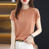 Fashion Solid Color Knitted Loose Korean T-Shirt Women's Clothing 2023 Spring New Casual Pullovers All-match Tee Shirt