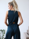 Bornladies Women Pajama Suit Spring Summer Female Homewear Sets Sleeveless Crossed Back Vest & Loose Trousers Two Piece Sets