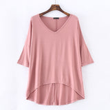 Fashion Tops Tees 2023 Summer T-shirt Women Half-Sleeve Solid Loose Shirt V-neck Oversize Basic Top Shirts for Women Casual