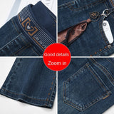 Autumn and Winter High Waisted Jeans Denim Flared Pants Women's Elastic Thin Straight Micro Pants Elastic Waist Trousers M-4XL