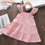 Bear Leader Summer 2023 New Casual Baby Kid Girl Infant Sleeveless Ruffles Princess Dress Cute Solid Color Korean Kids Clothes