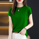 Fashion Solid Color Knitted Loose Korean T-Shirt Women's Clothing 2023 Spring New Casual Pullovers All-match Tee Shirt
