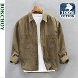 2023 Spring New Cargo Casual Shirt for Men 100% Cotton Big Pockets  Four Seasons Loose Men Clothing AZ760