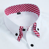 Men's Long Sleeve Dress Shirt Non Iron Double Layer Business Formal Regular Fit Office Camisa Fashion White Blue Social Shirts