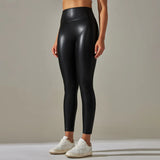 Women PU Leather Leggings Black Pockets Leather Pencil Pants High Waist Sexy Skinny Stretch Leggings Thin Velvet Leather Trouser