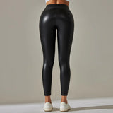 Women PU Leather Leggings Black Pockets Leather Pencil Pants High Waist Sexy Skinny Stretch Leggings Thin Velvet Leather Trouser