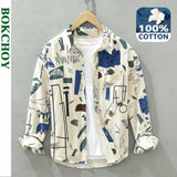 Autumn Winter New Fashion Printed Cotton Long Sleeve Shirt Casual Trend Versatile Literary Square Collar Shirt C2135