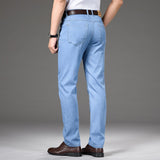 Classic Style Summer Men's Light Blue Thin Straight Jeans Business Casual Stretch Denim Pants Male Brand Loose Trousers
