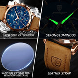 POEDAGAR Luxury Man Wristwatch Sports Leather Men Quartz Watch Waterproof Luminous Calendar Chronograph Men's Watches Male Clock