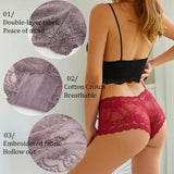3PCS Women Floral Lace Panties Sexy Perspective Underwear V Waist Solid Color Underpants Female Breathable Intimates Lingerie
