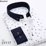 New 2024 Men's Plaid Shirts Long Sleeve Spring Autumn Thin Male Casual Shirt Man Printed Dress Shirt Stripe Business Shirts Male