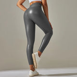 Women PU Leather Leggings Black Pockets Leather Pencil Pants High Waist Sexy Skinny Stretch Leggings Thin Velvet Leather Trouser
