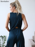 Bornladies Women Pajama Suit Spring Summer Female Homewear Sets Sleeveless Crossed Back Vest & Loose Trousers Two Piece Sets