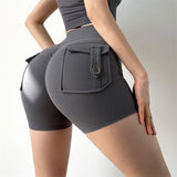 Cargo Shorts Women Gym Shorts Scrunch Butt Booty Tight Shorts Yoga Workout Clothes For Women Fitness Shorts With Button Pocket