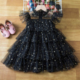 Birthday Party Kids Dresses for Girls Children Stars Sequins Shiny Vestidos Girl Elegant Prom Evening Princess Summer Ball Gowns