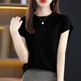 Fashion Solid Color Knitted Loose Korean T-Shirt Women's Clothing 2023 Spring New Casual Pullovers All-match Tee Shirt