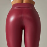 Women PU Leather Leggings Black Pockets Leather Pencil Pants High Waist Sexy Skinny Stretch Leggings Thin Velvet Leather Trouser