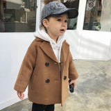 Winter Grid Jackets Boys Girls Woolen Double-Breasted Baby Trench Coat Lapel Kids Outerwear Wool Overcoat Toddler Fall Clothes