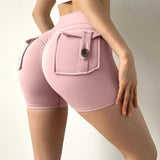 Cargo Shorts Women Gym Shorts Scrunch Butt Booty Tight Shorts Yoga Workout Clothes For Women Fitness Shorts With Button Pocket