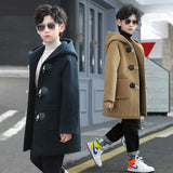 Boys Wool & Blends Winter Coat 2023 New Fashion Hooded Solid Single-Breasted Plus Cotton Warm Children Outerwear High Quality