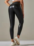 Women PU Leather Leggings Black Pockets Leather Pencil Pants High Waist Sexy Skinny Stretch Leggings Thin Velvet Leather Trouser