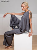 Bornladies Women Pajama Suit Spring Summer Female Homewear Sets Sleeveless Crossed Back Vest & Loose Trousers Two Piece Sets