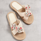 Handmade Ladies Home Slipper Hemp Straw Women Sandals Casual Outdoor Cross Slipper Female Summer Beach Wear Flat Heel Shoes