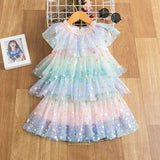 Birthday Party Kids Dresses for Girls Children Stars Sequins Shiny Vestidos Girl Elegant Prom Evening Princess Summer Ball Gowns
