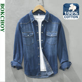 2023 Spring New Retro Denim Shirts Men Casual 100% Cotton Gradient Men Clothing C8807
