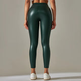 Women PU Leather Leggings Black Pockets Leather Pencil Pants High Waist Sexy Skinny Stretch Leggings Thin Velvet Leather Trouser