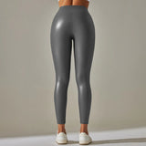 Women PU Leather Leggings Black Pockets Leather Pencil Pants High Waist Sexy Skinny Stretch Leggings Thin Velvet Leather Trouser