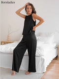 Bornladies Women Pajama Suit Spring Summer Female Homewear Sets Sleeveless Crossed Back Vest & Loose Trousers Two Piece Sets