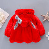 Autumn and Winter New Girls' Wool Sweater Coat Children's Bow Long Ear Hooded Light Winter Yarn Thread Clip Thin Cotton Outwear