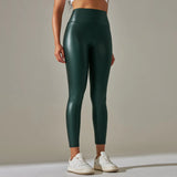 Women PU Leather Leggings Black Pockets Leather Pencil Pants High Waist Sexy Skinny Stretch Leggings Thin Velvet Leather Trouser