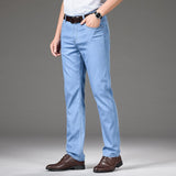 Classic Style Summer Men's Light Blue Thin Straight Jeans Business Casual Stretch Denim Pants Male Brand Loose Trousers