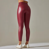 Women PU Leather Leggings Black Pockets Leather Pencil Pants High Waist Sexy Skinny Stretch Leggings Thin Velvet Leather Trouser