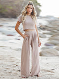 Fashion Casual Women Suits 2023 Summer Short Sleeve T-shirt + Wide-leg Loose Trouser Two-piece Sets High Waist Pants Elegant Set