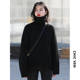 CHIC VEN Korean Women's Sweater Loose Turtleneck Sweaters Warm Solid Pullover Knitwear Basic Female Tops Autumn Winter 2022
