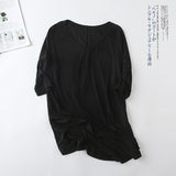 Fashion Tops Tees 2023 Summer T-shirt Women Half-Sleeve Solid Loose Shirt V-neck Oversize Basic Top Shirts for Women Casual
