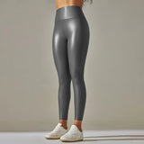 Women PU Leather Leggings Black Pockets Leather Pencil Pants High Waist Sexy Skinny Stretch Leggings Thin Velvet Leather Trouser