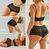 3PCS Women Floral Lace Panties Sexy Perspective Underwear V Waist Solid Color Underpants Female Breathable Intimates Lingerie