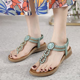 Plus Size 5-11 Bohemian Crystal Sandals Women Shoes Rhinestone Lady Flip Flops Pearl Slip On Tong Female Flat Summer Beach Shoes