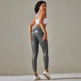 Women PU Leather Leggings Black Pockets Leather Pencil Pants High Waist Sexy Skinny Stretch Leggings Thin Velvet Leather Trouser