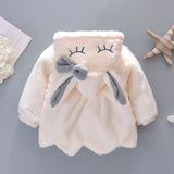 Autumn and Winter New Girls' Wool Sweater Coat Children's Bow Long Ear Hooded Light Winter Yarn Thread Clip Thin Cotton Outwear